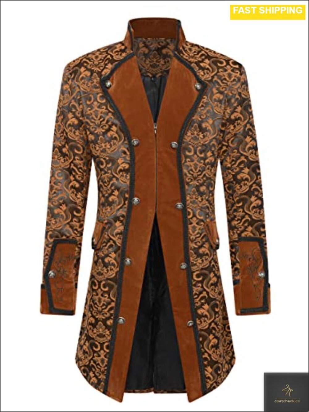 Mens Gothic Victorian Renaissance Brocade Jacquard Tailcoat Steampunk Jacket